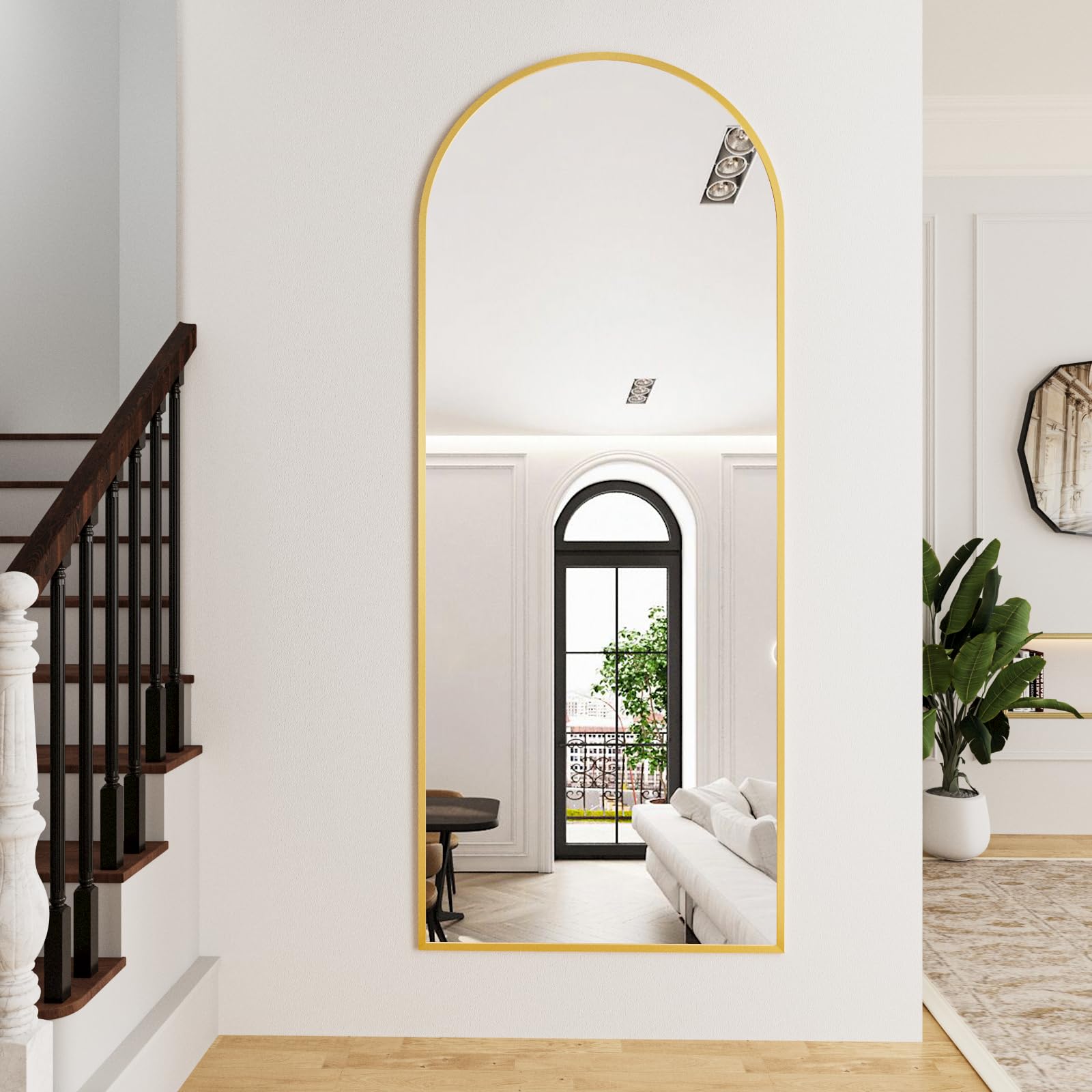 ZMYCZ arch full-length gold mirror complements modern living spaces.