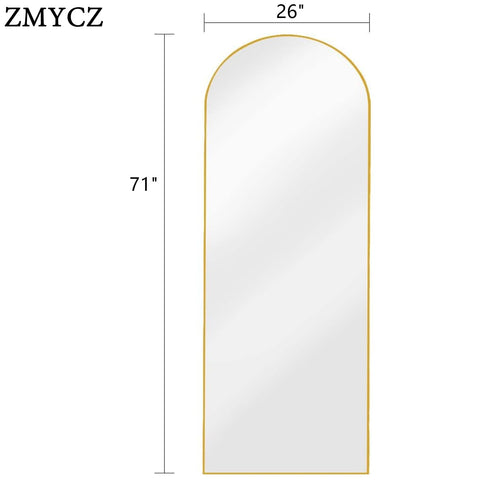 ZMYCZ arch full-length gold mirror side view highlights slim aluminum frame.