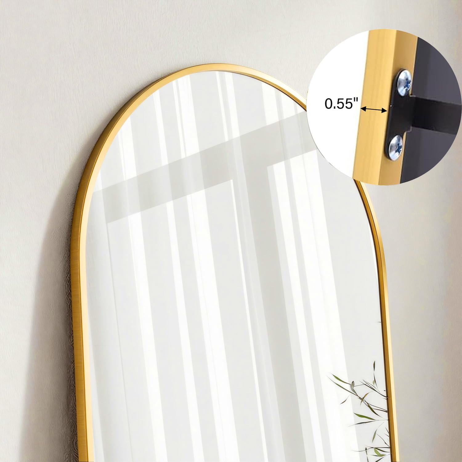 ZMYCZ arch full-length gold mirror wide view helps space planning.