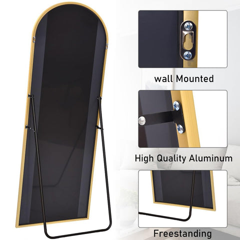 ZMYCZ arch full-length gold mirror close-up shows durable aluminum frame.