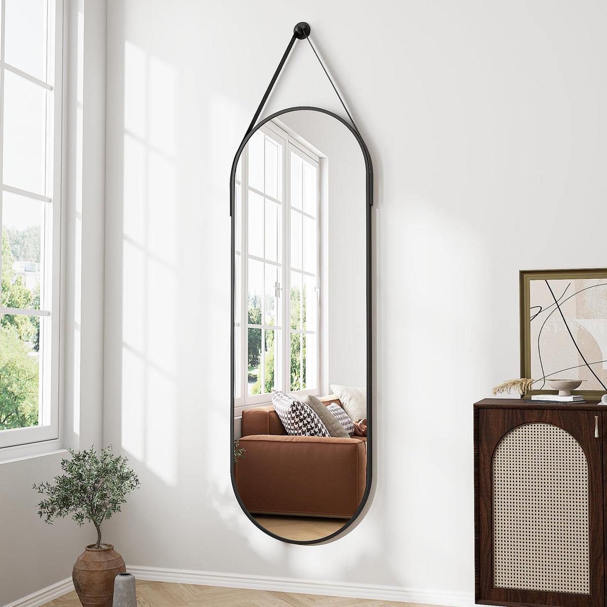 ZMYCZ oval full-length mirror with aluminum frame for a spacious dressing reflection.