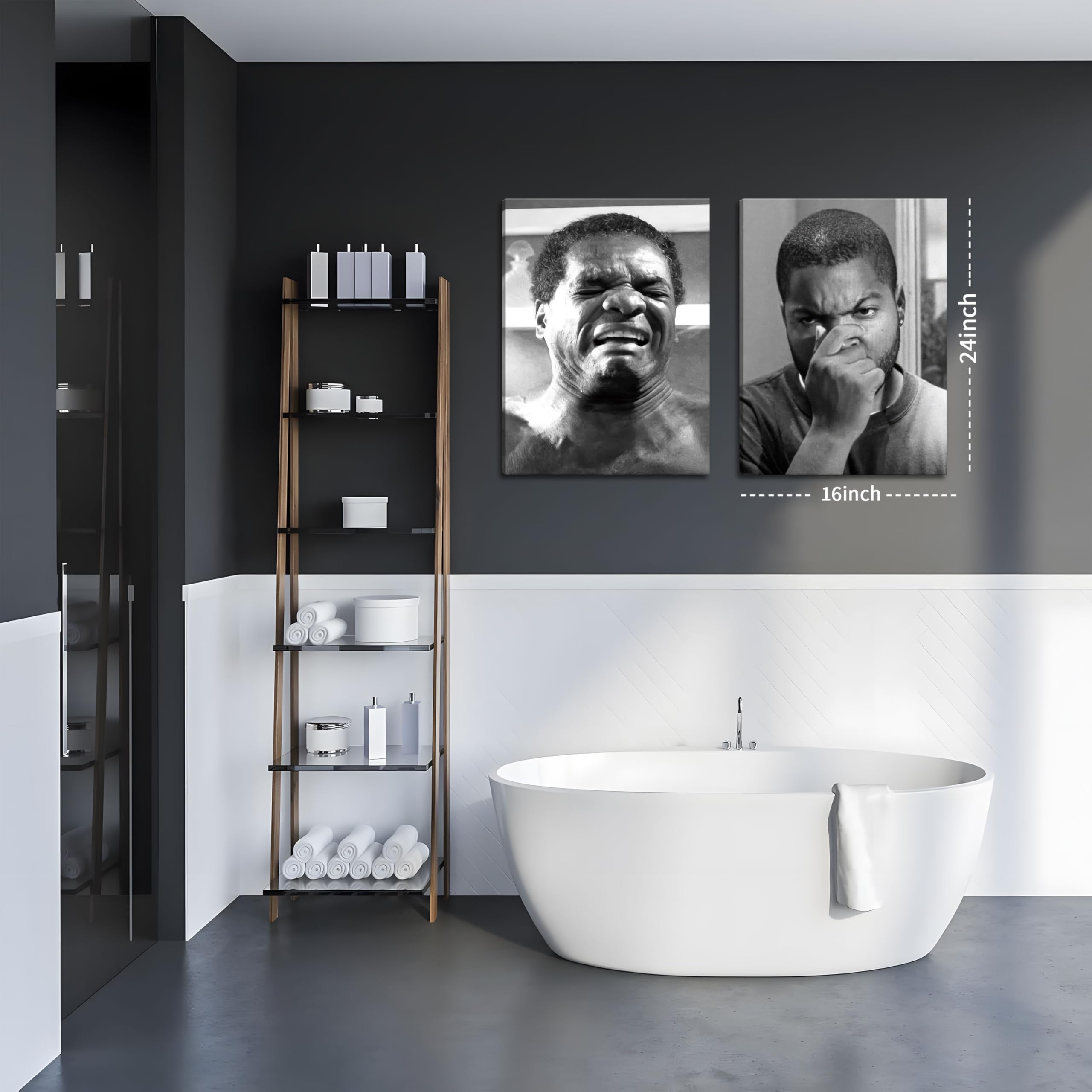 ZNHART framed black and white canvas adds humor to toilets.