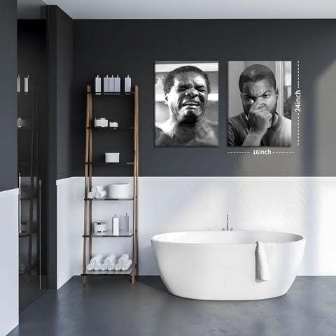 ZNHART framed black and white canvas adds humor to toilets.