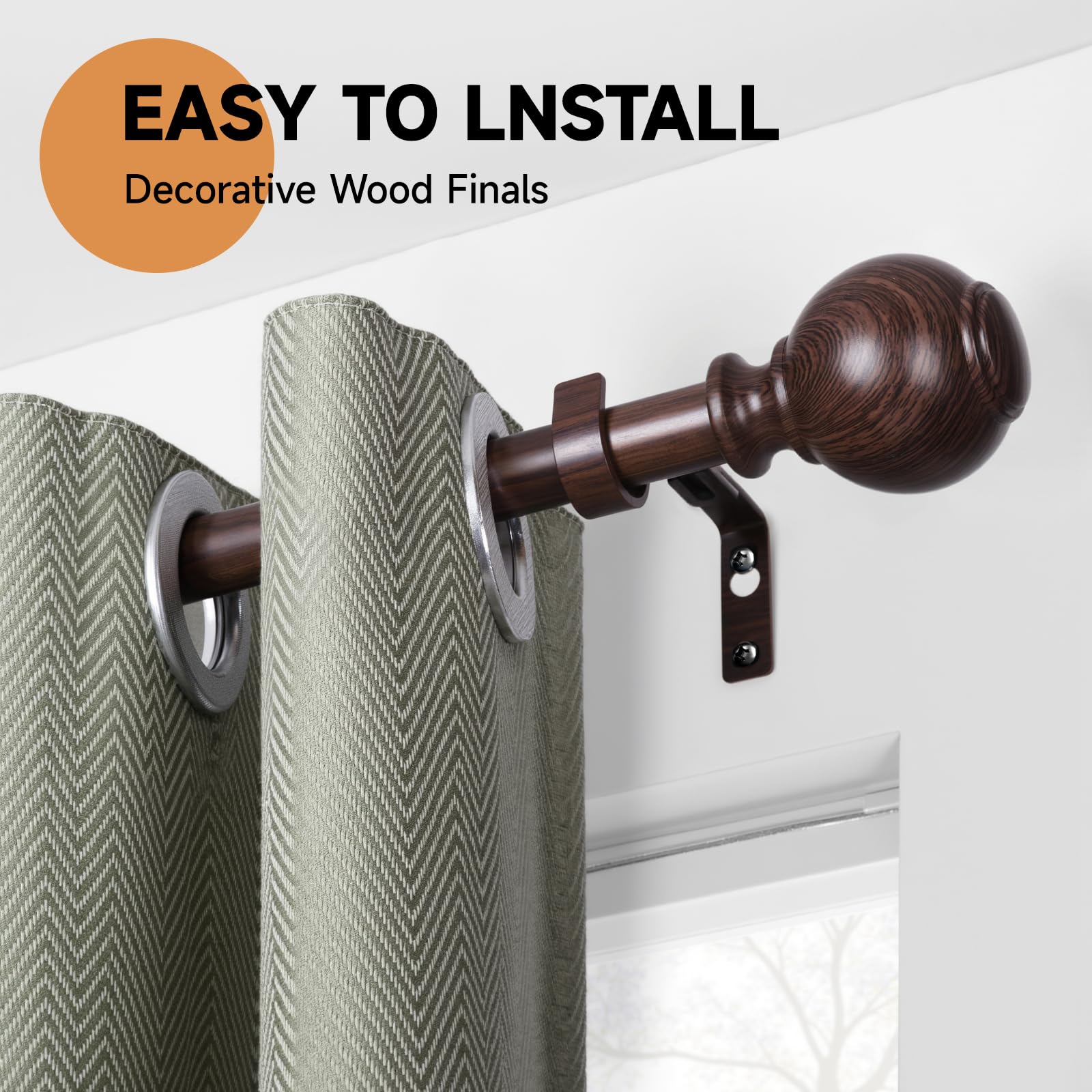 ZNONOX wood curtain rod extended length demonstrates adjustable reach for various window sizes.