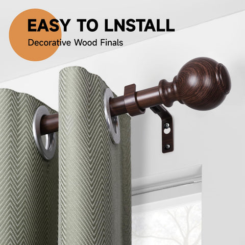 ZNONOX wood curtain rod extended length demonstrates adjustable reach for various window sizes.