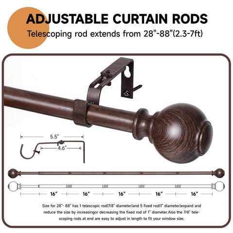 ZNONOX wood curtain rod in living room setup complements warm wood tones.