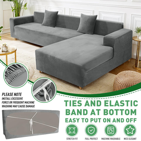 Elastic bottom of ZNSAYOTX couch cover providing secure, non-slip fit for L-shaped sofa