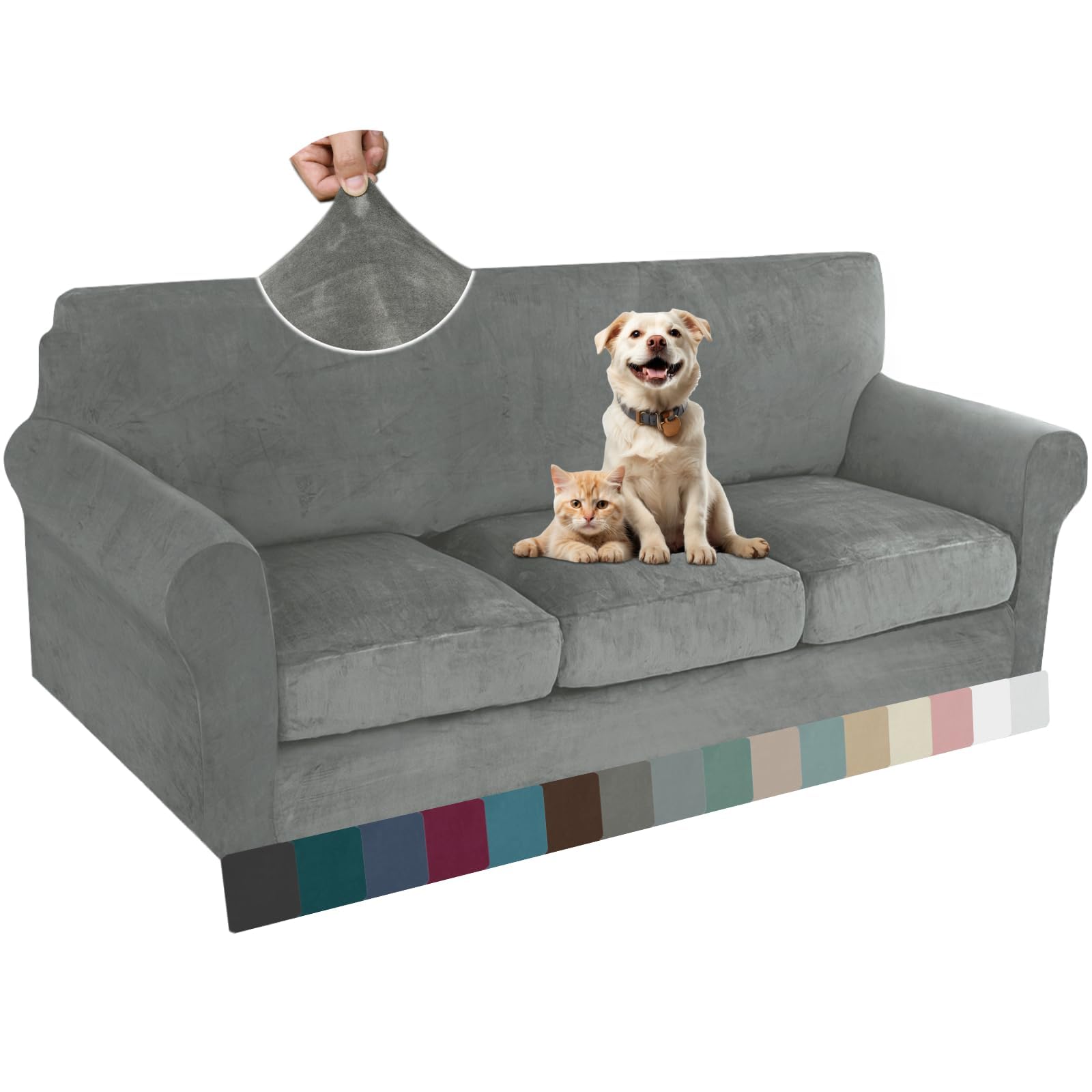 ZNSAYOTX luxury velvet sofa cover base demonstrates a snug, protective fit.