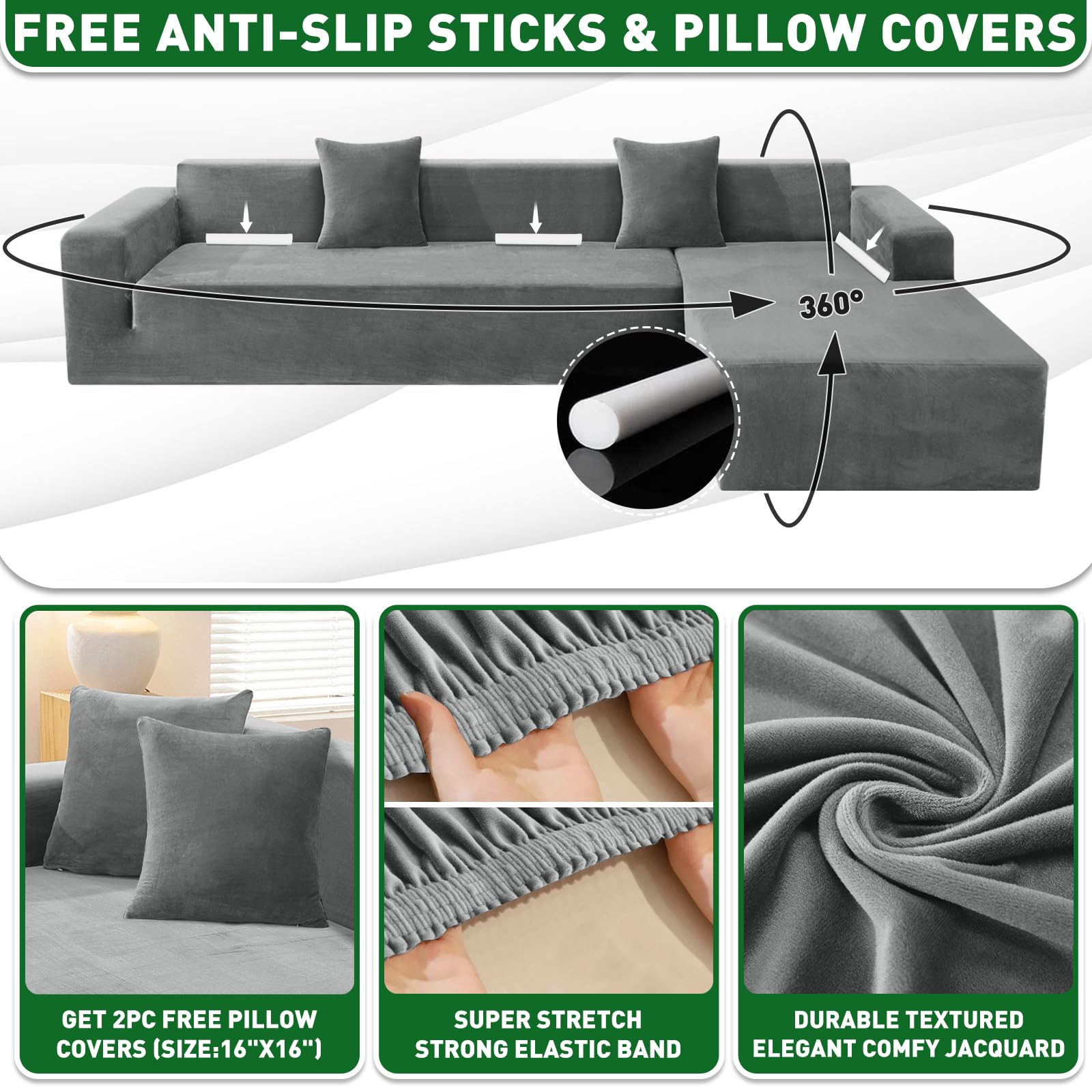 Closeup of plush velvet fabric from ZNSAYOTX slipcover showing soft texture and stretch