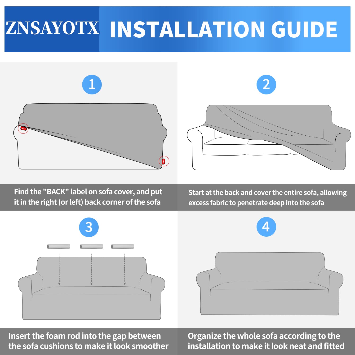 ZNSAYOTX size guide helps select the right loveseat slipcover