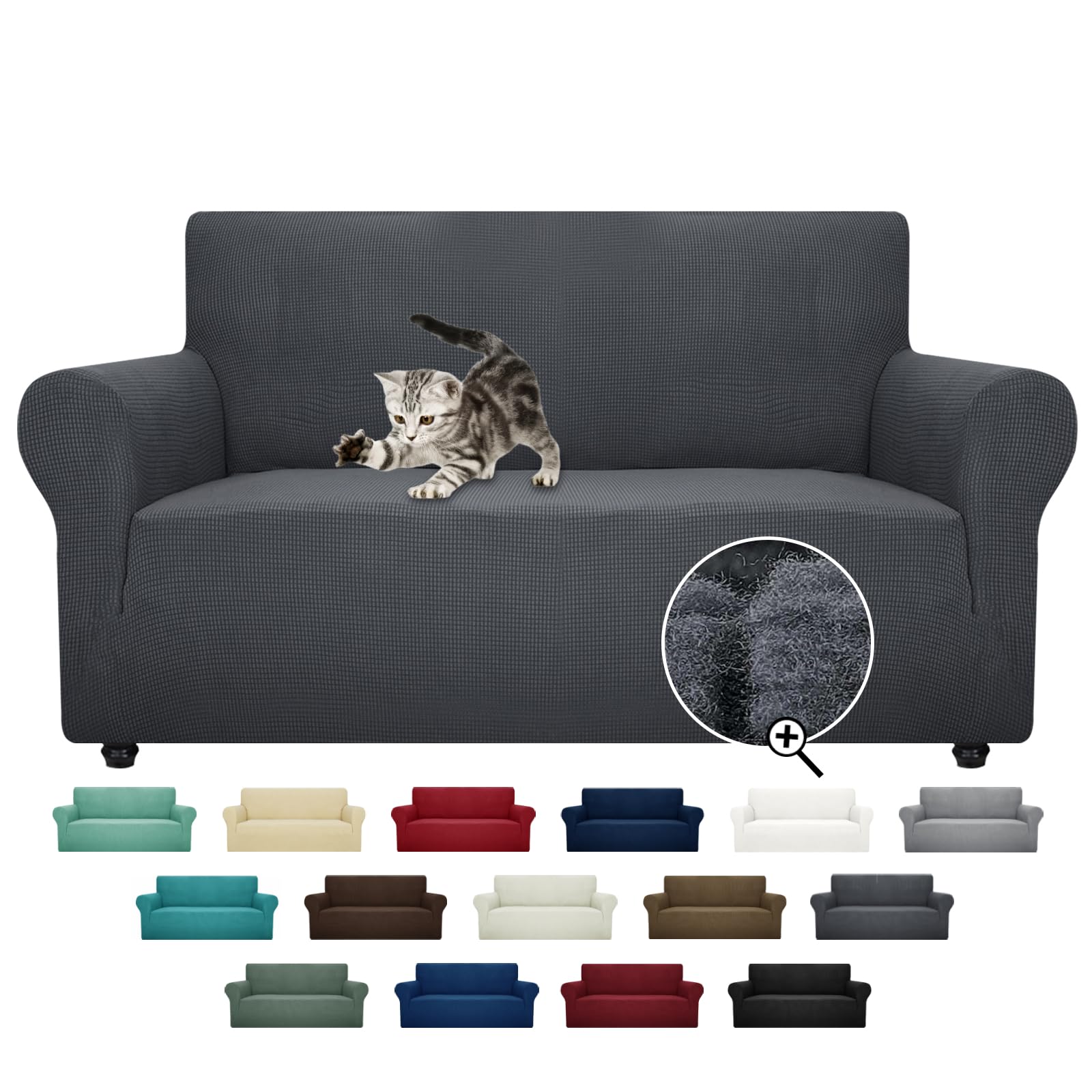 ZNSAYOTX dark grey loveseat cover with stretch fit for a refreshed living room.