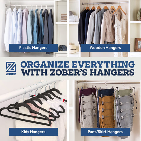 ZOBER velvet hangers ideal for busy closets and wardrobe rotation.