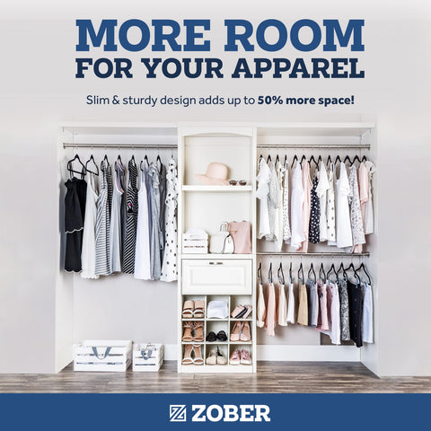ZOBER curved shoulders preserve garment shape during storage and display.