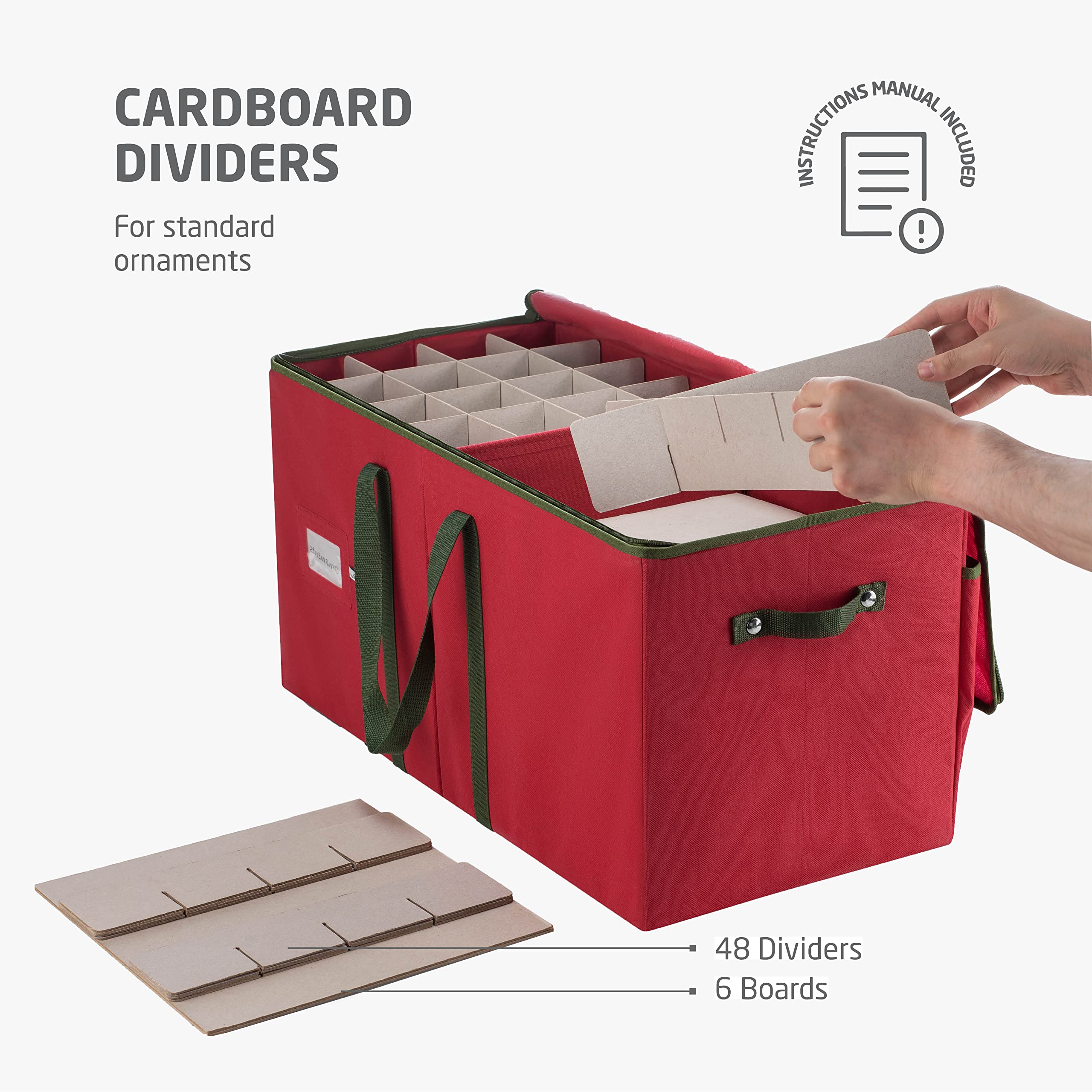 ZOBER freestanding storage box provides compact, stable storage for holiday decorations.