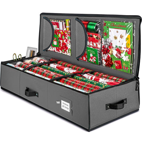 ZOBER gift wrap organizer gray black front view highlighting accessible storage