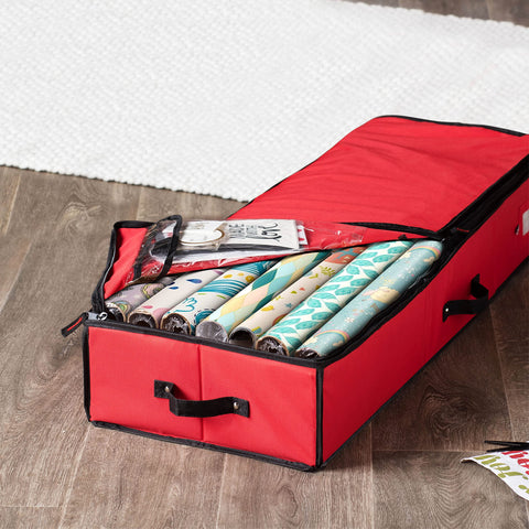 ZOBER gift wrap organizer interior pockets for labels, tape, and scissors