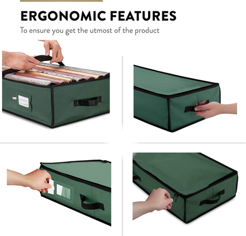 ZOBER gift wrap organizer stored under bed scene demonstrates space saving.