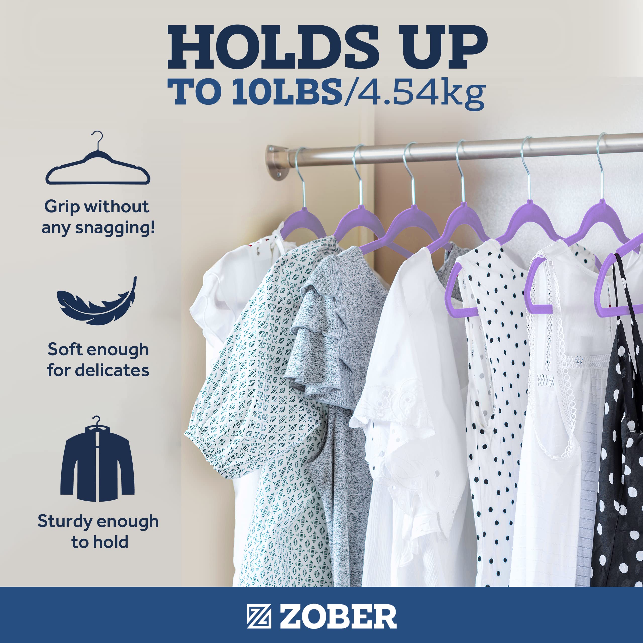 ZOBER Hanger with Notched Shoulders preserves clothing shape and reduces slipping.