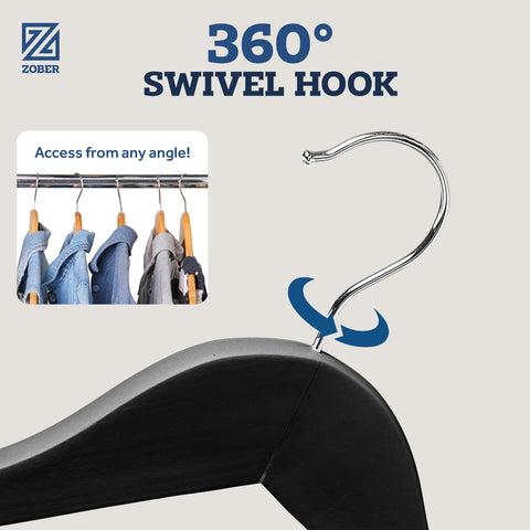 Zober heavy-duty wooden hanger supports thick coats and suits without bending.