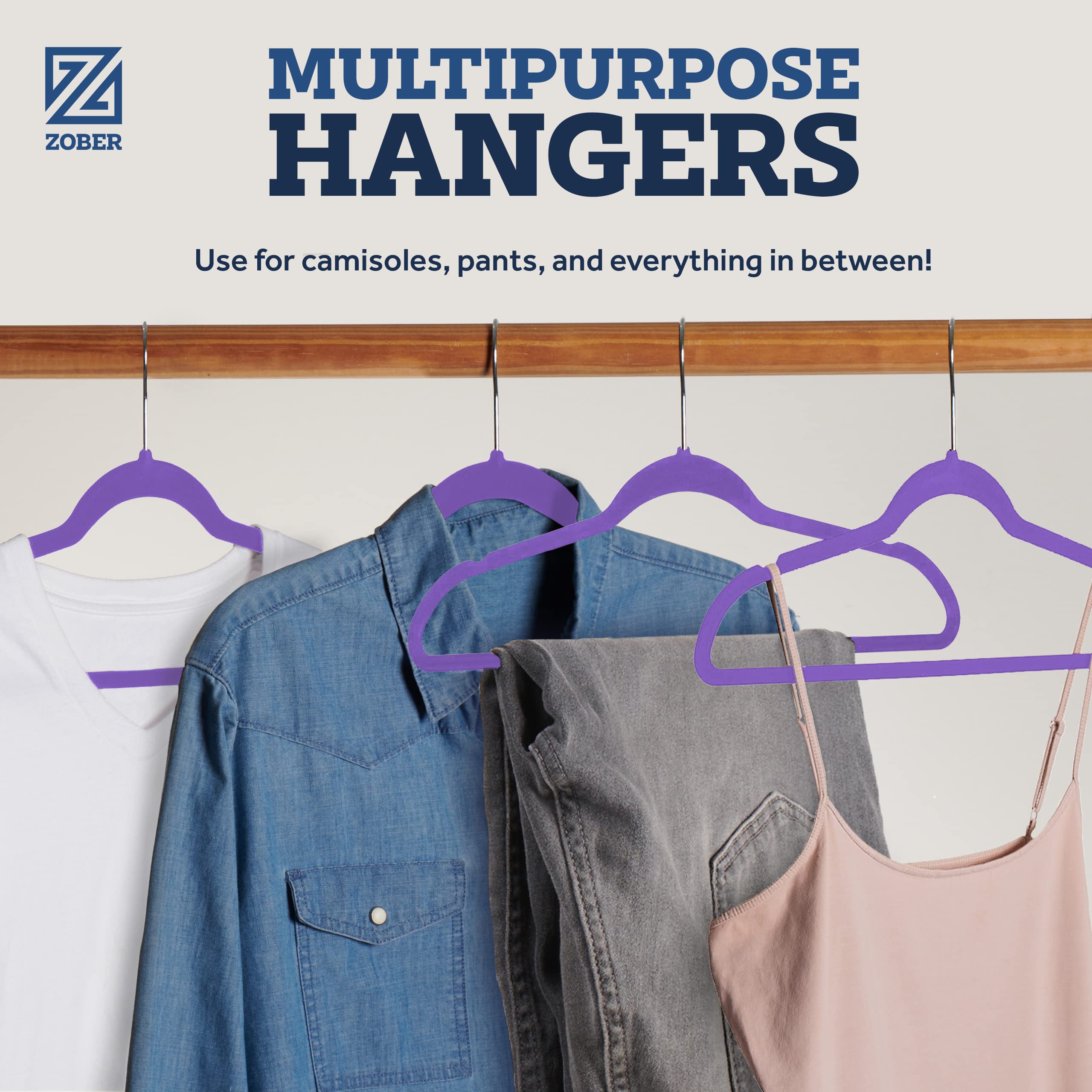 ZOBER Added Horizontal Bar lets you hang pants and suits without extra hangers.