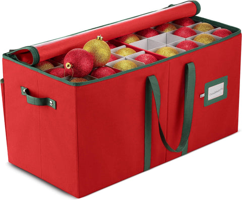 ZOBER large ornament storage box with dividers keeps 128 ornaments organized and protected.