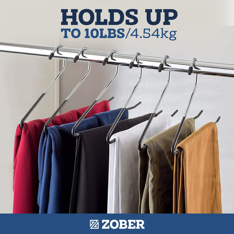 Zober durable metal pants hangers support jeans and skirts with a firm grip.