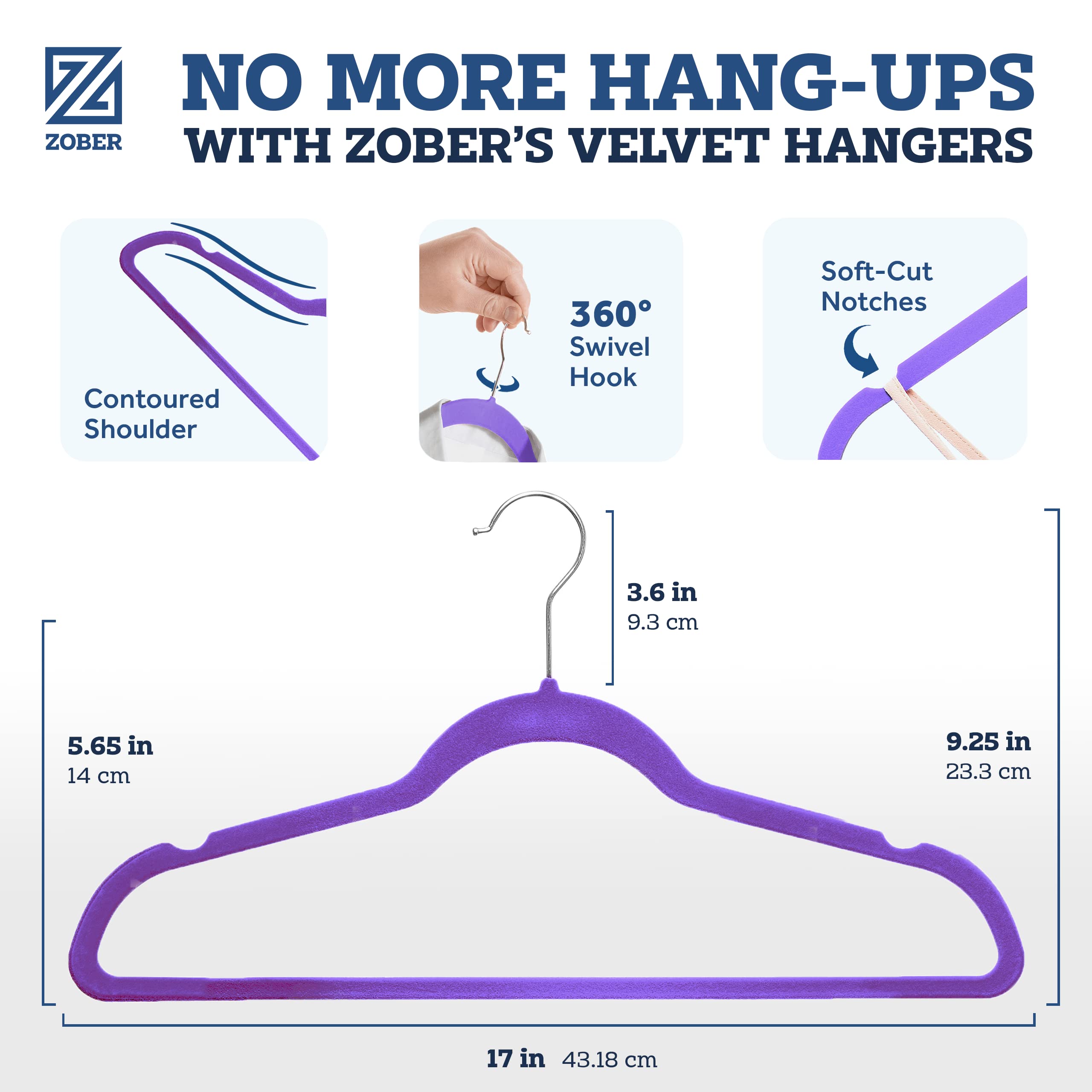 ZOBER Non-slip Velvet Hanger keeps garments securely in place while you organize.