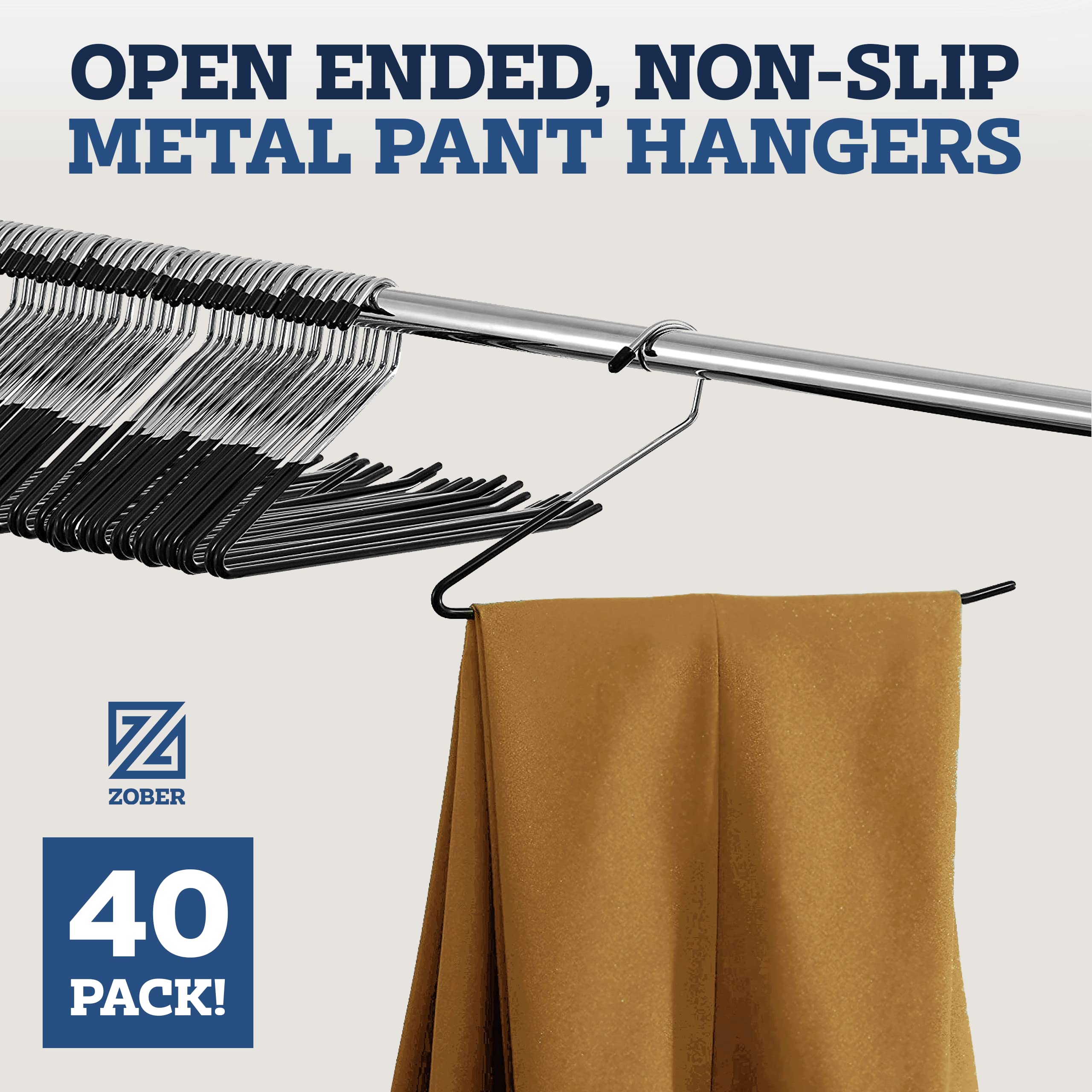 Zober open-ended pants hangers prevent snagging during garment removal