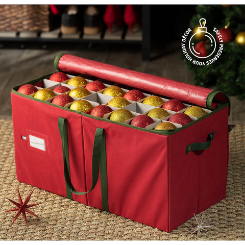 ZOBER ornament storage with adjustable slots for flexible ornament sizes and easy access.