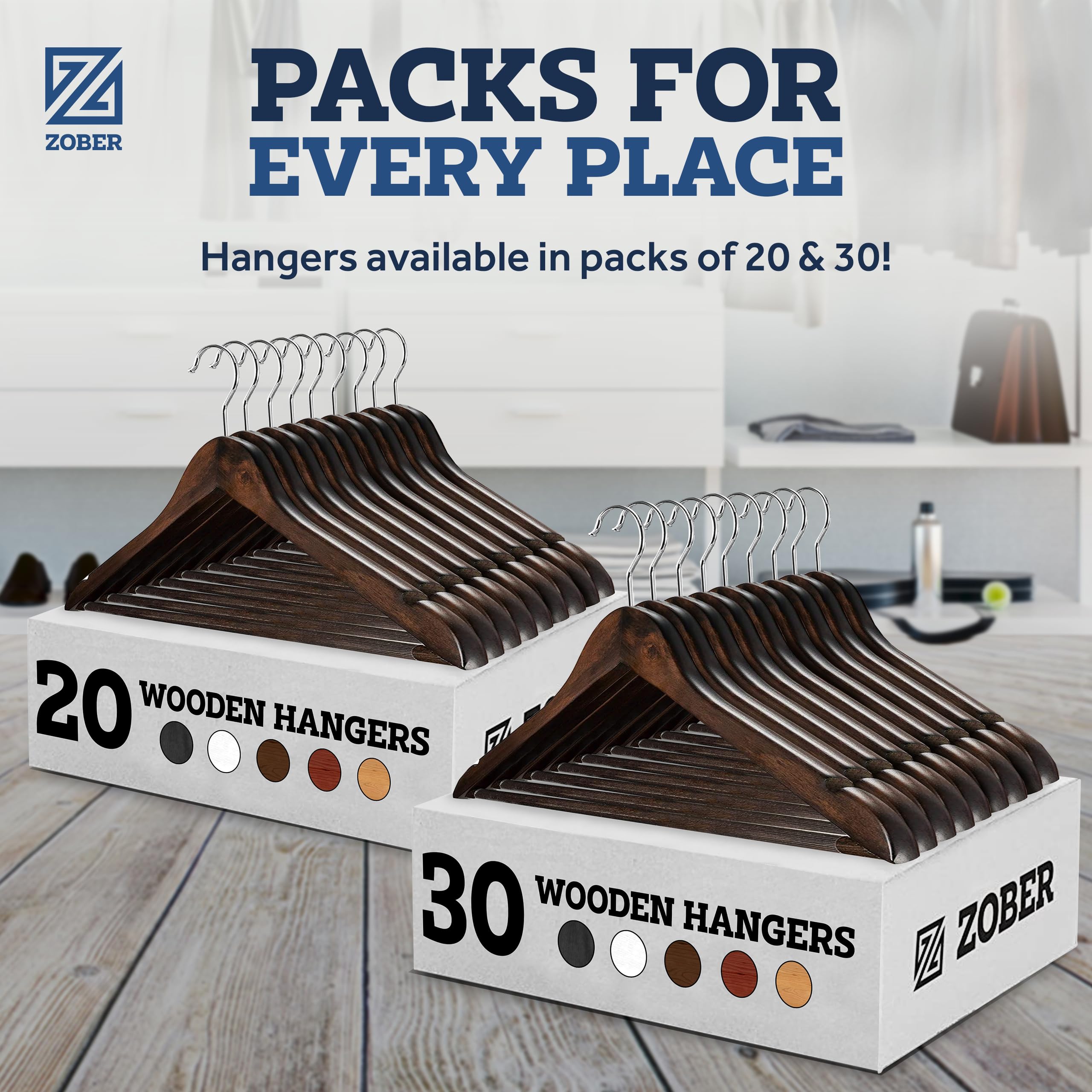 Zober packaging box featuring a 20-hanger set and value