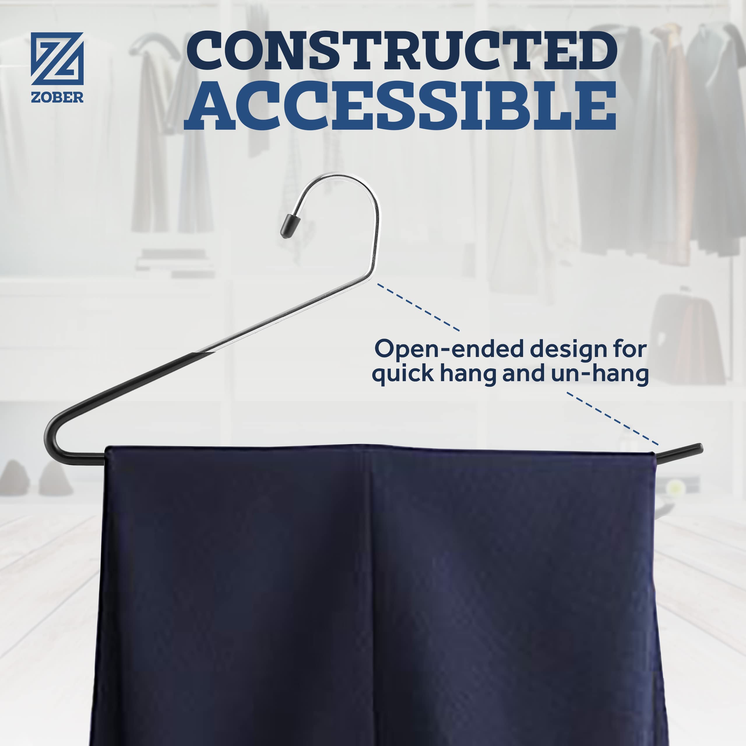 Zober skirt hangers fit varying widths for versatile wardrobe storage.