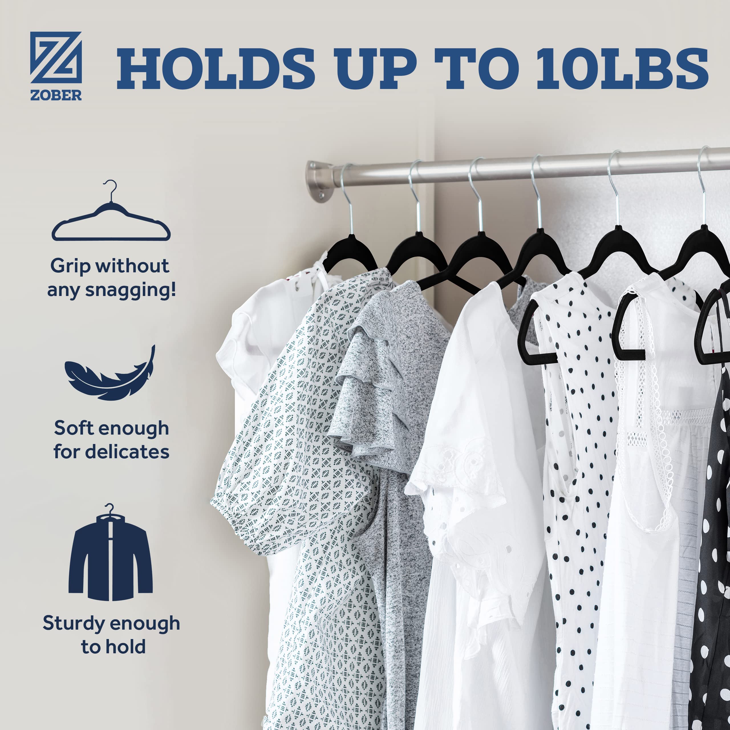 ZOBER slim design saves closet space while keeping clothes orderly.