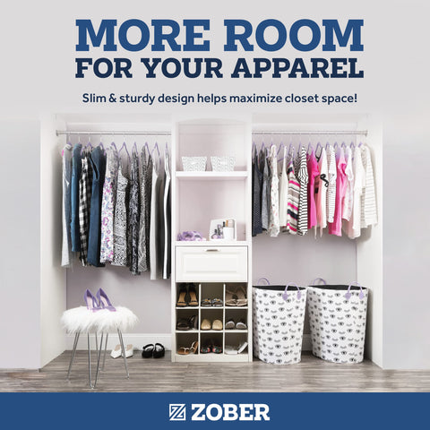 ZOBER Slim Space-Saving Design maximizes closet space while supporting heavier garments.