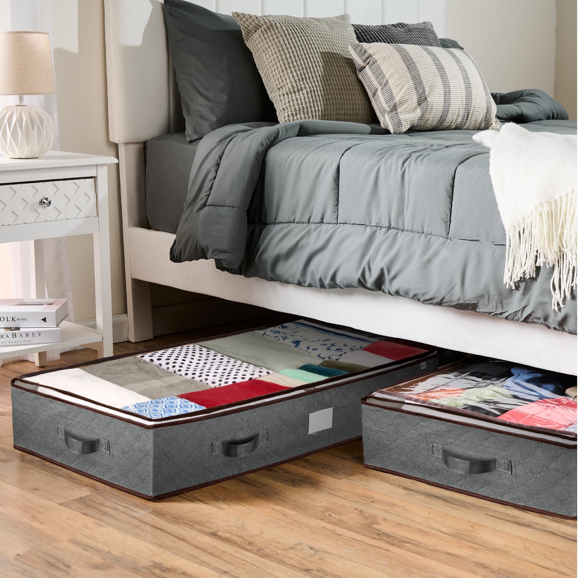 Zober breathable non-woven polypropylene construction emphasizes durable, lightweight storage for seasonal clothes.