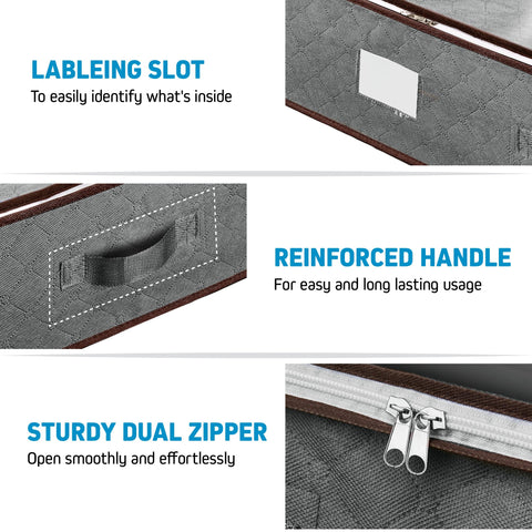 Zober storage bin with reinforced handle shown sliding under bed for easy maneuvering.
