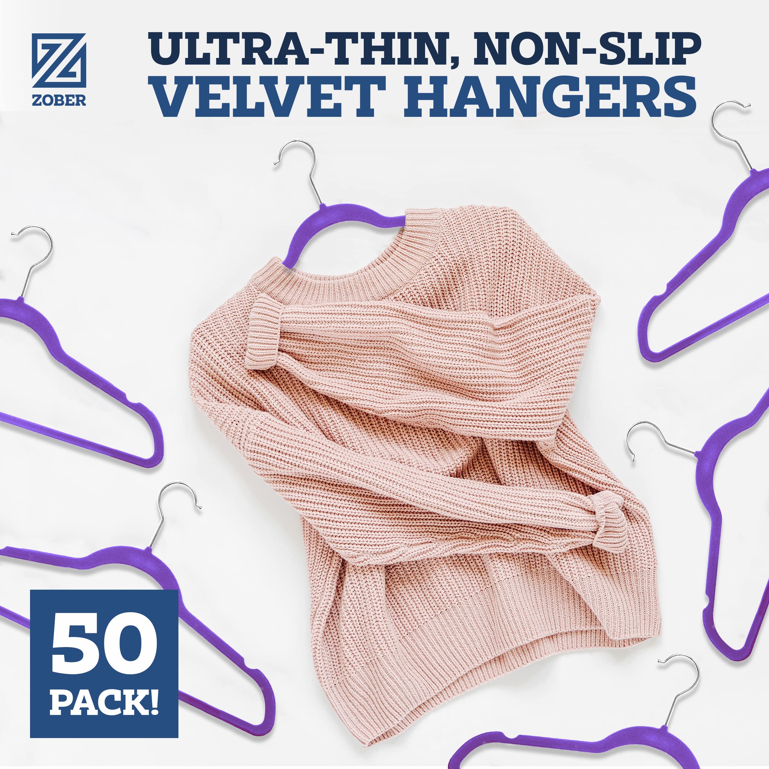 ZOBER Velvet Hangers with 360-degree swivel hooks simplify outfit selection and access.