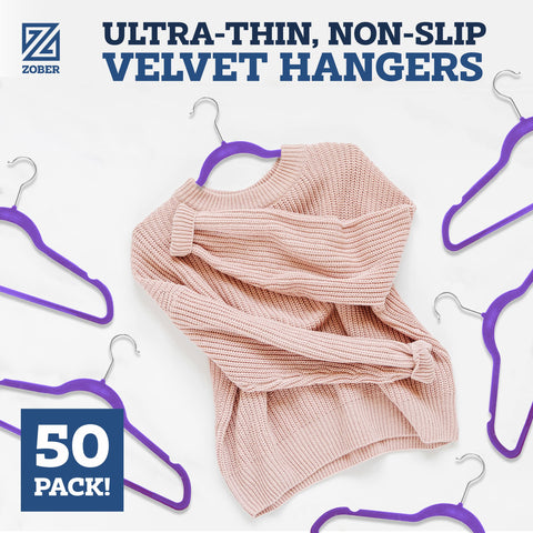 ZOBER Velvet Hangers with 360-degree swivel hooks simplify outfit selection and access.