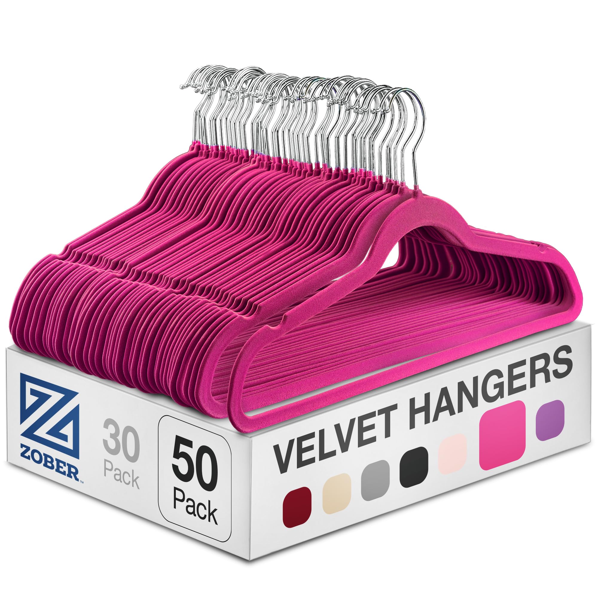 ZOBER velvet hangers closeup showing non slip grip on coats