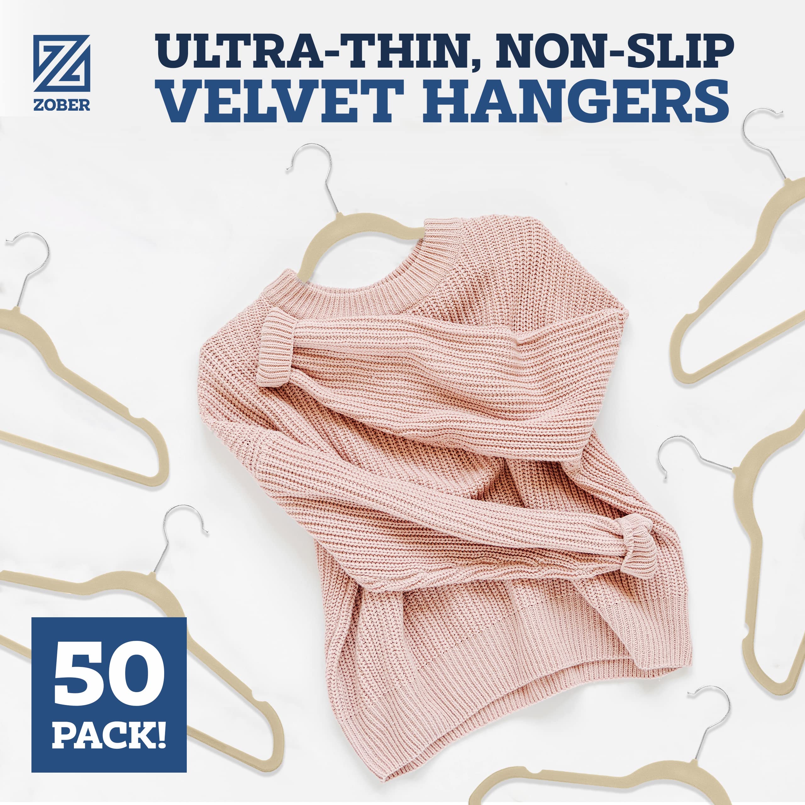 ZOBER velvet ivory organized closet with uniform hangers