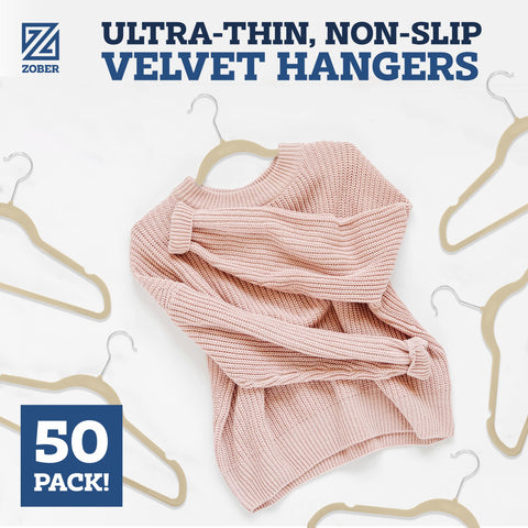 ZOBER velvet ivory organized closet with uniform hangers