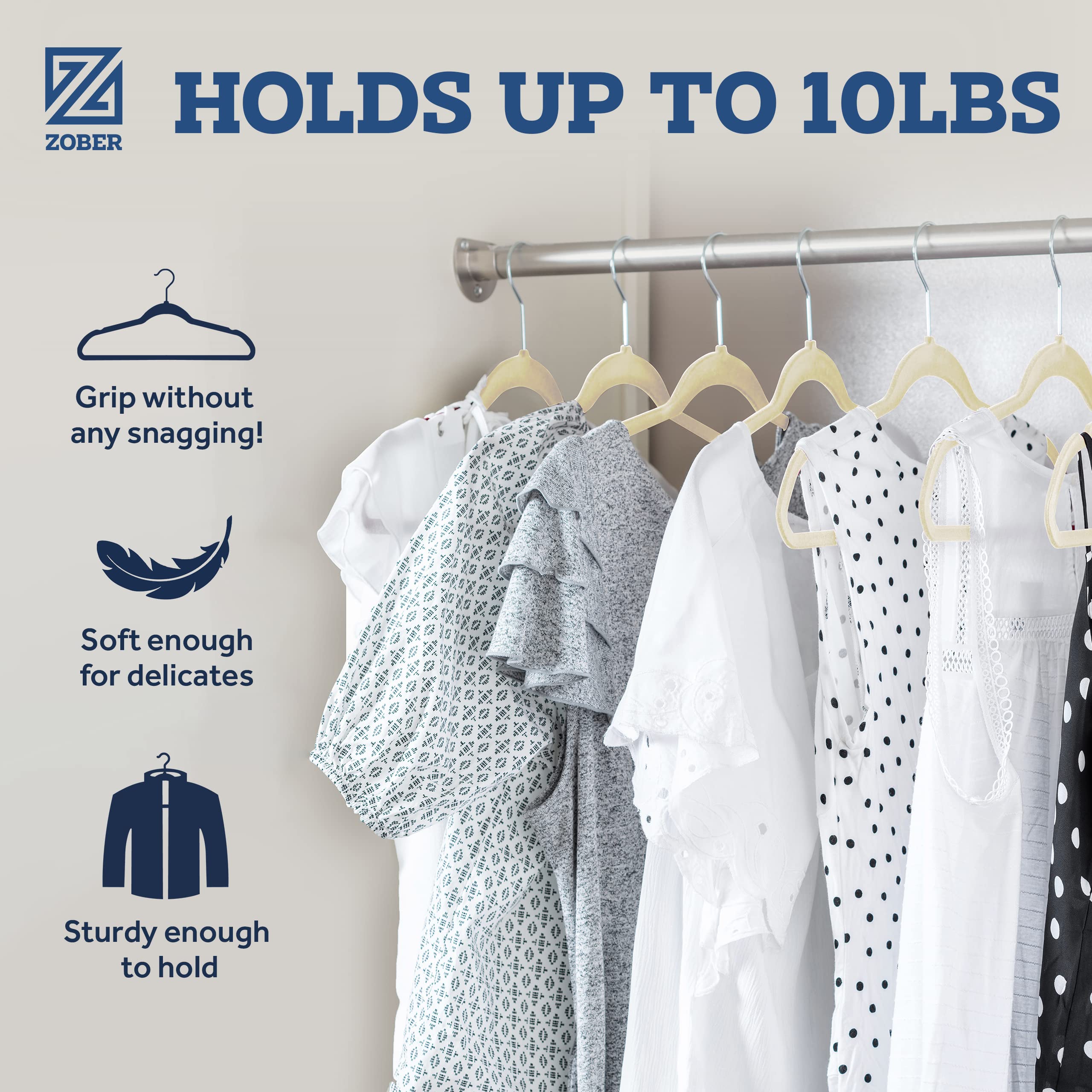 ZOBER velvet ivory dress hanger helps delicate tops maintain shape
