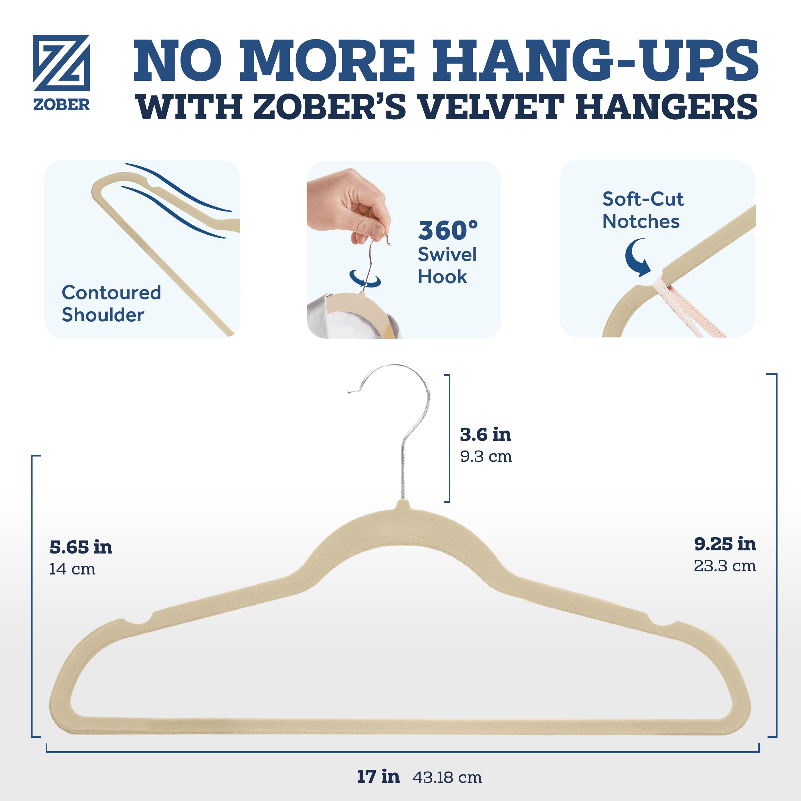 ZOBER velvet ivory pants hanger saves closet space for trousers