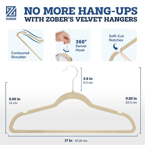 ZOBER velvet ivory pants hanger saves closet space for trousers