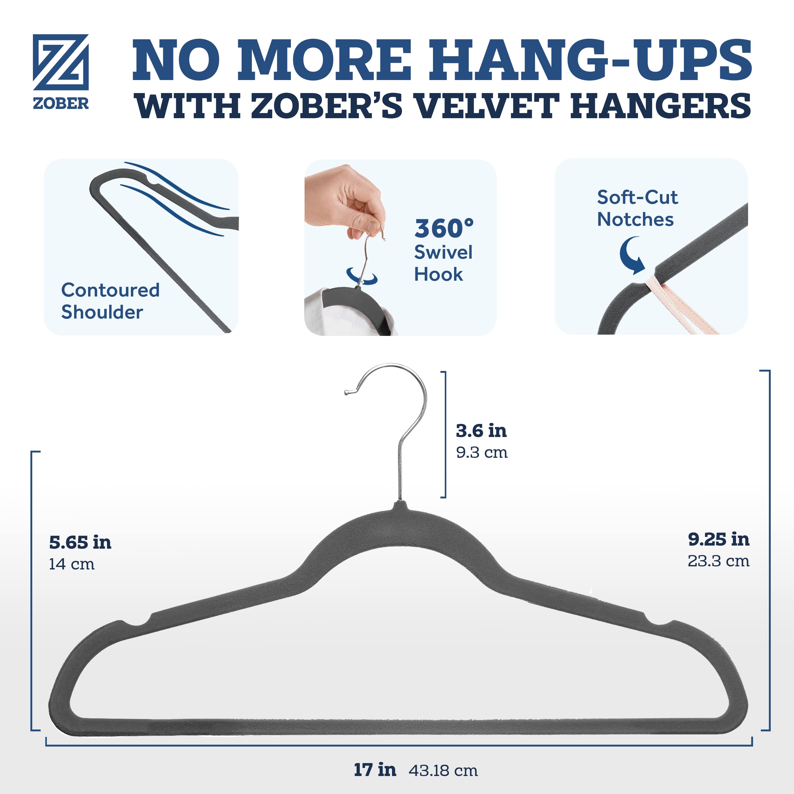 ZOBER velvet hangers with pants bar for versatile wardrobe organization.