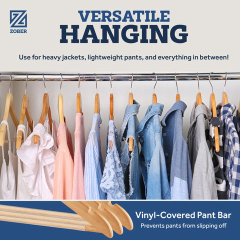 ZOBER clear varnished wood enhances closet organization.