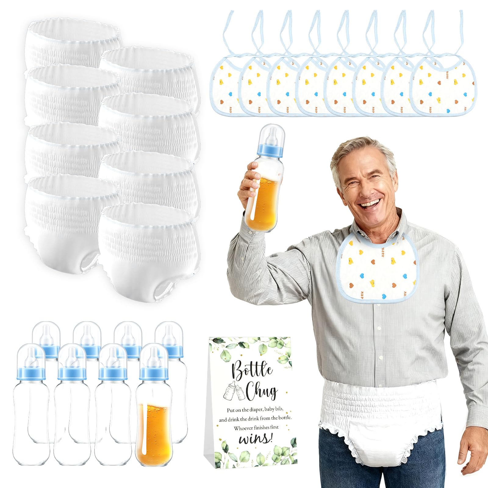 ZOCONE 8 baby bottles blue set ideal for entertaining bottle chug at baby showers.