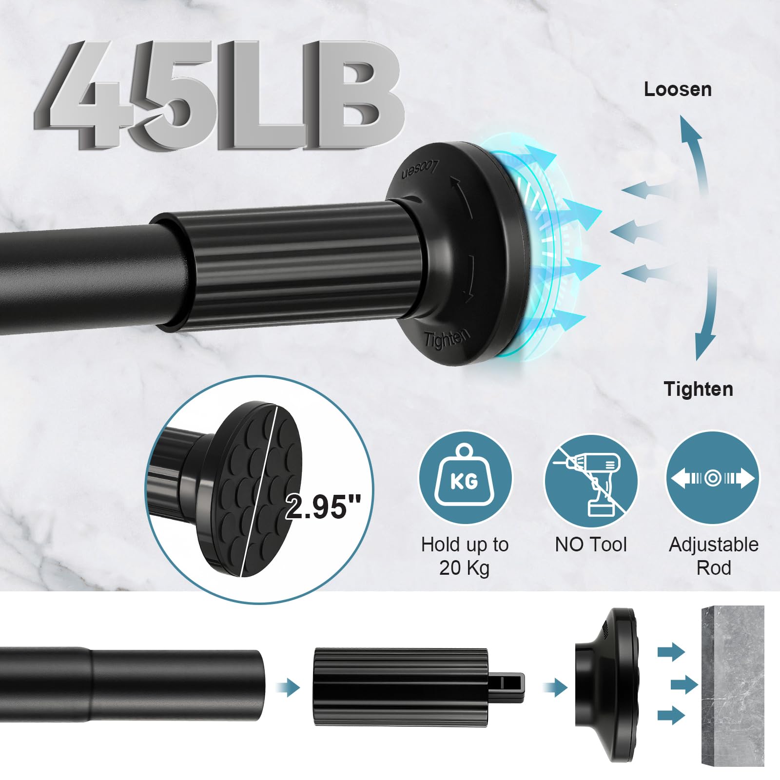 ZOCONE tension rod diameter 1.26 inches ensures stable curtain hangs.