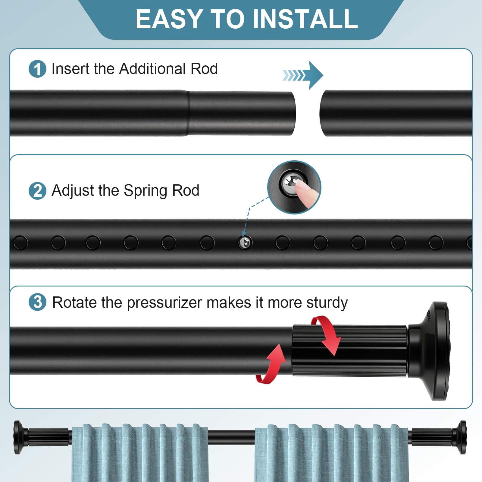 ZOCONE tension rod end caps provide strong grip for durable, rust-resistant curtain support.