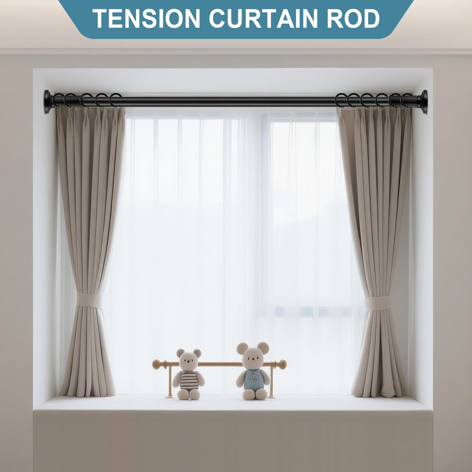 ZOCONE tension rod holds up to 45 lbs of curtains outdoors.