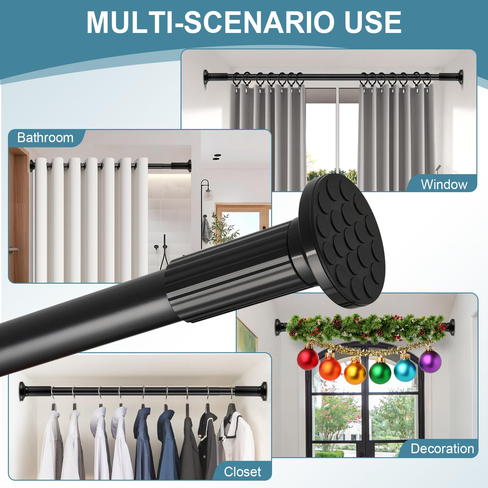 ZOCONE tension rod versatile for patio, bathroom, bedroom, or balcony.